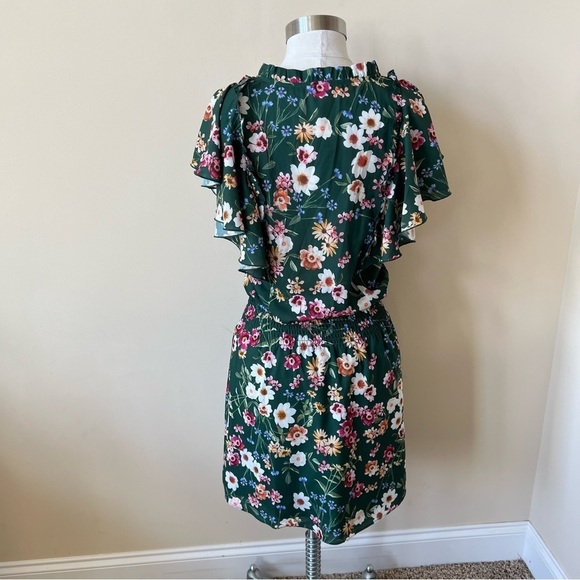 Parker Sloane Ruffle Floral Print Silk Blend Mini Dress Cacti Daisy 13741 - Picture 9 of 13